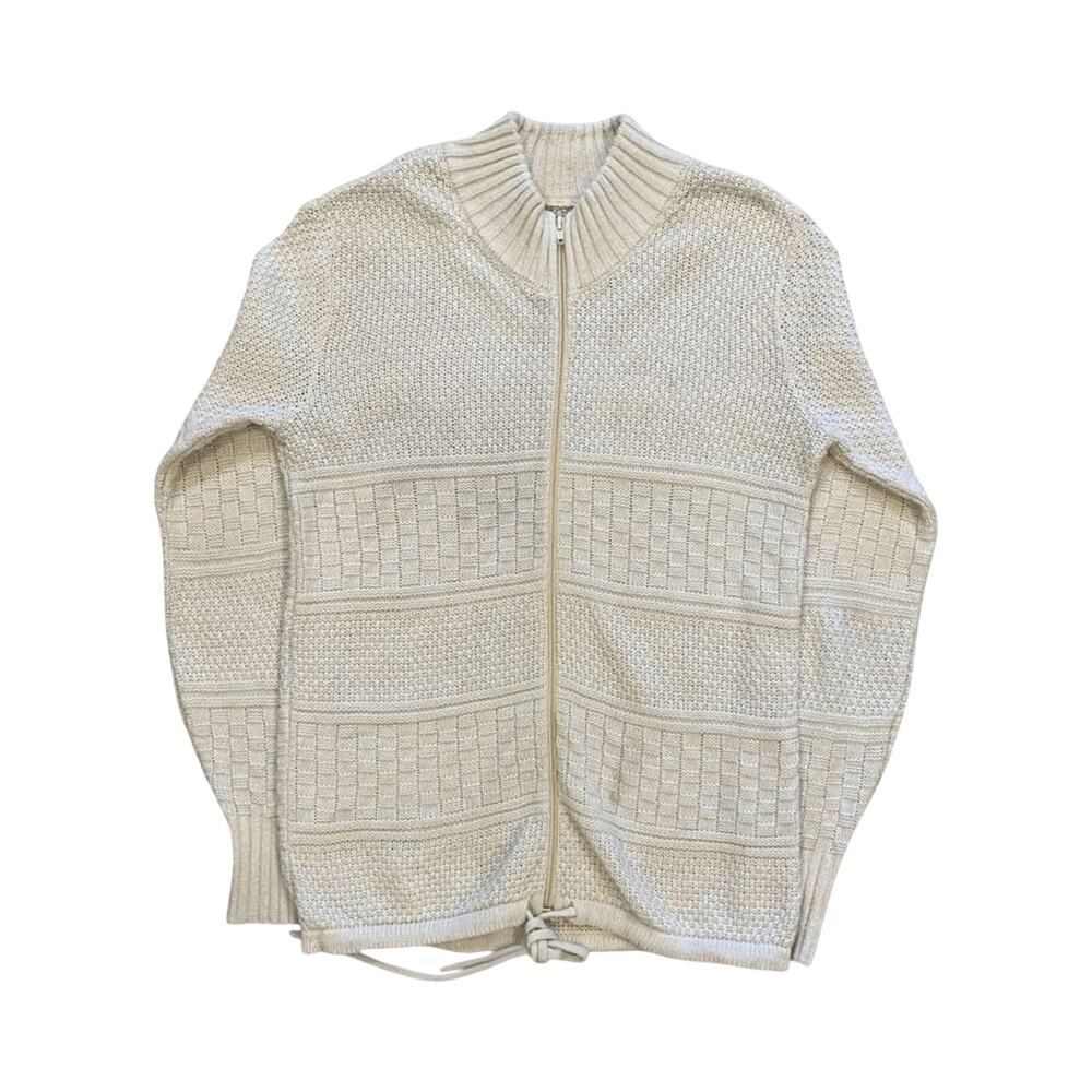 Vintage 1970's Women's Wool Thick Knit Full Zip Sweater Cream M